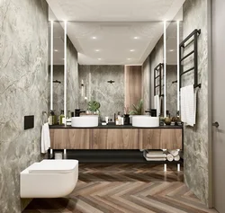 Дизайн ванной мрамор дерево бетон