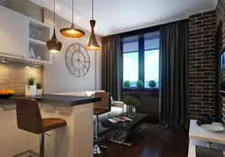 Kitchen Living Room Design With Bar Counter And Sofa