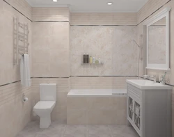 Bathroom interior beige porcelain tiles