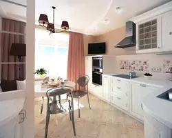 Kitchen design interior 12 sq.m. with balcony