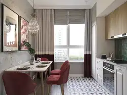 Kitchen design interior 12 sq.m. with balcony