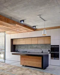 Кухни дерево и бетон в интерьере