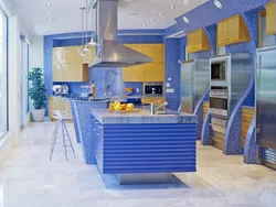 Yellow and blue kitchen design