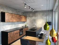Textured plaster for walls in the kitchen photo