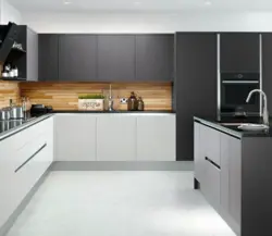 White Gray Black Kitchen In The Interior Photo