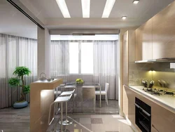 Design of a kitchen living room in a modern style in an apartment with a balcony