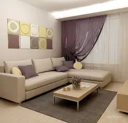 Интерьер гостиной с угловым диваном и стенкой