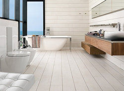 Bathroom with wood floor photo