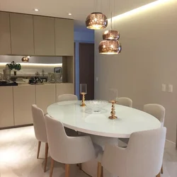 Pendant lamps in the kitchen above the table photo in the interior