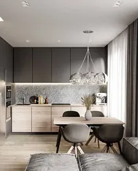 Light gray kitchen living room interior