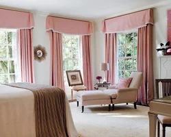 Curtains for light beige wallpaper in the bedroom photo