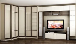 Walls with a corner wardrobe for the living room in a modern style photo