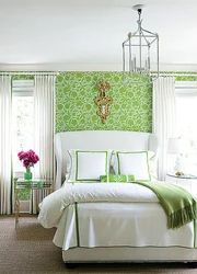 Photo Bedroom Design With Green Wallpaper