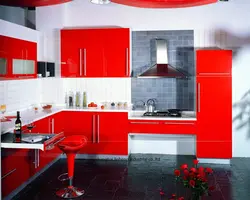 Интерьер кухни синяя красная