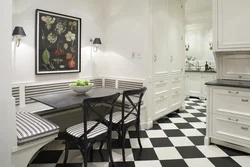 Photo of white tiles on the kitchen floor