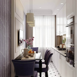 Interior of narrow kitchen living room