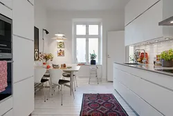 Interior of narrow kitchen living room