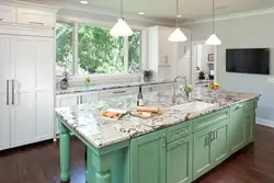 Green countertop in the kitchen interior