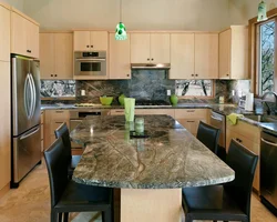 Green countertop in the kitchen interior