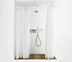Bathroom design with shower and curtain