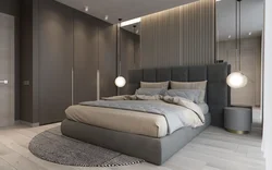 Bedroom design with gray bed