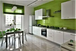 Kitchen In Green And White Colors Photo