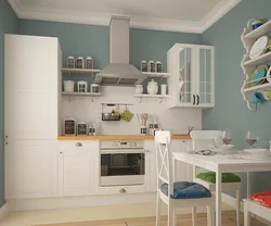 Gray-blue wall color in the kitchen interior