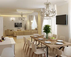 Living room design with sofa and dining table photo