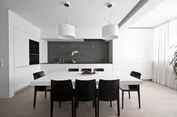 Kitchen interior with white wallpaper