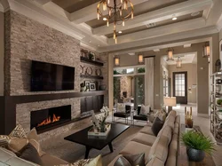 Interiors with a fireplace in a country house living room