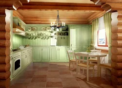 Kitchen for home made of logs photo