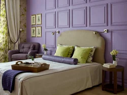 Сочетание лавандового цвета в интерьере спальни