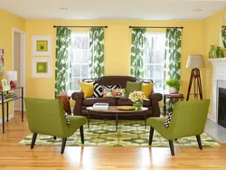 Green walls in the living room interior photo