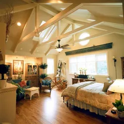 Дизайн спальня высокий потолок