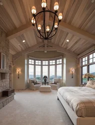 Дизайн спальня высокий потолок