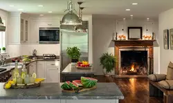 Kitchen Interior With Fireplace In Apartment