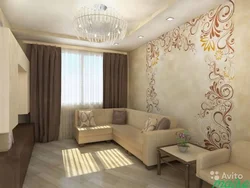 Beige wallpaper in the living room in a modern style photo in the interior