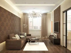 Beige Wallpaper In The Living Room In A Modern Style Photo In The Interior