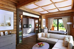 Дизайн гостиной в деревянном доме из бруса фото