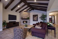 Living room with beams photo