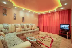 Suspended ceilings in the living room with lighting photo