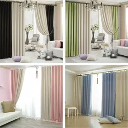 Two-color curtains in the living room interior photo