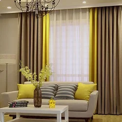 Двухцветные шторы в интерьере гостиной фото