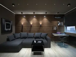 Living room in a modern style in dark colors photo