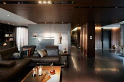 Living room in a modern style in dark colors photo