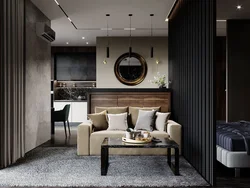 Living room in a modern style in dark colors photo