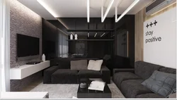 Living room in a modern style in dark colors photo