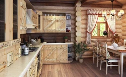 Kitchen in a log house photo