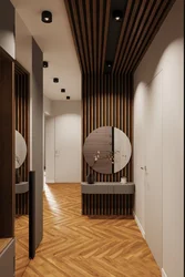 Hallway Made Of Wooden Slats, Photo In The Interior