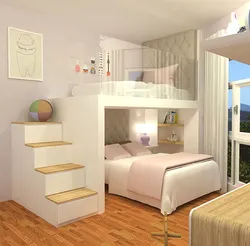 Bedroom with two zones in one room photo